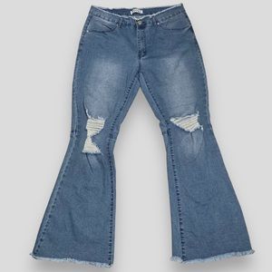 Distressed Flared Stretch Jeans